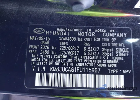 2015 Hyundai Tucson Se z USA, uszkodzony, nr VIN KM8JUCAG1FU115967